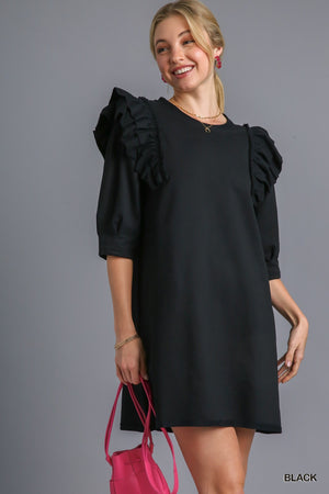 French terry dress with ruffle detail