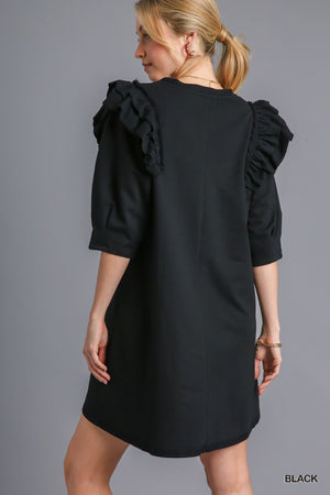 French terry dress with ruffle detail