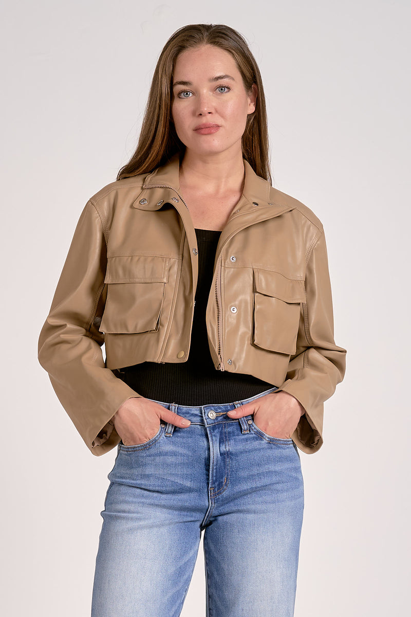 Elan Cropped Pleather Jacket