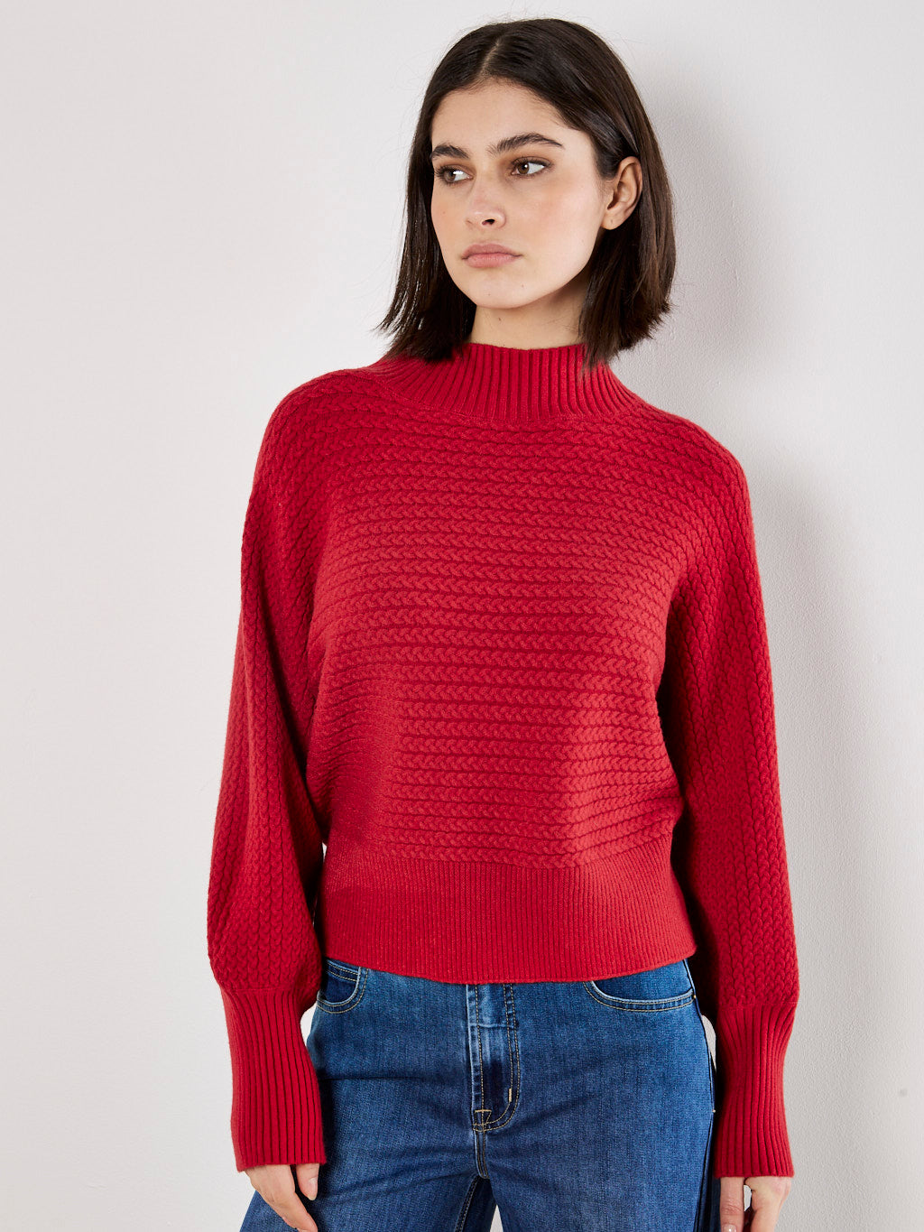 Apricot Red Cable Knit Sweater