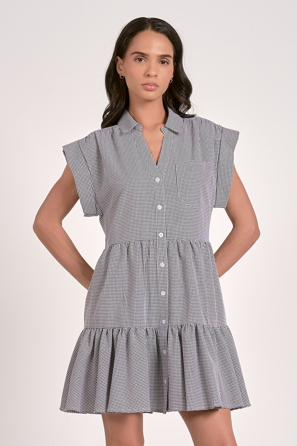 Elan Black Seersucker Mini Dress