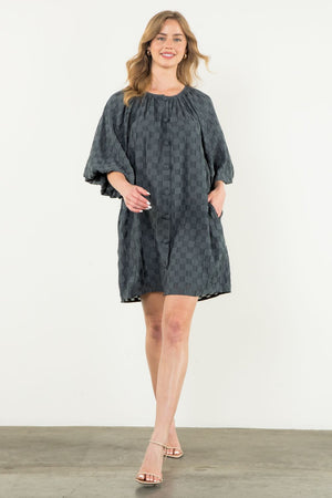 THML Button up puff sleeve dress