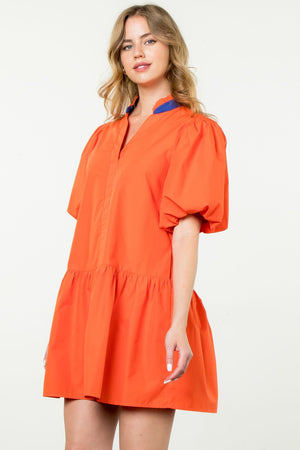 THML Puff sleeve dress orange