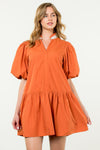 THML Puff sleeve dress RUST