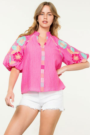 THML Pink Floral Embroidered Blouse