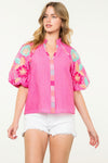 THML Pink Floral Embroidered Blouse