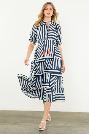 THML Navy Stripe Design Midi