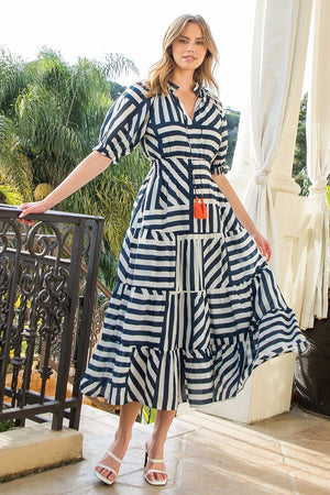 THML Navy Stripe Design Midi