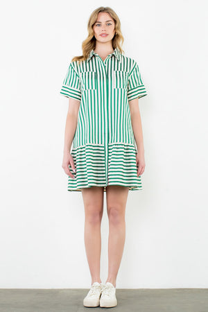 THML Stripe Drop Ruffle Dress