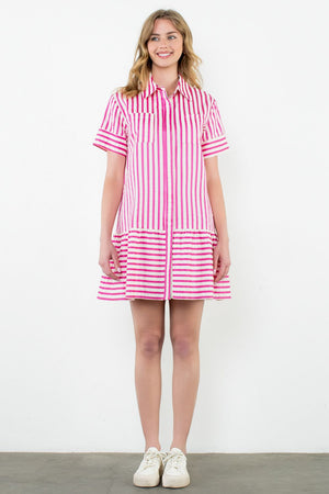 THML Stripe Drop Ruffle Dress