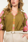 THML Floral puff sleeve blouse OLIVE