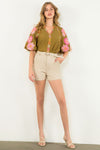 THML Floral puff sleeve blouse OLIVE