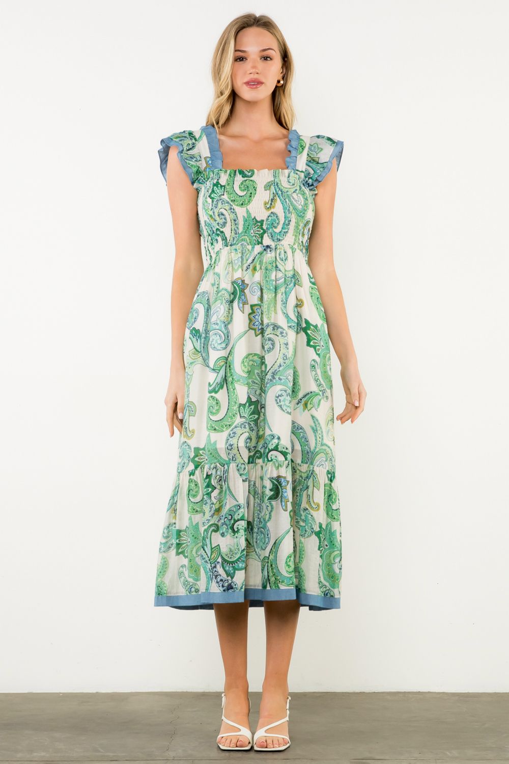 THML Smocked Flutter Sleeve Maxi