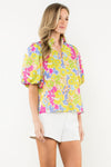 THML Puff Sleeve Multicolor Floral Top