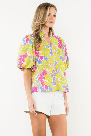 THML Puff Sleeve Multicolor Floral Top
