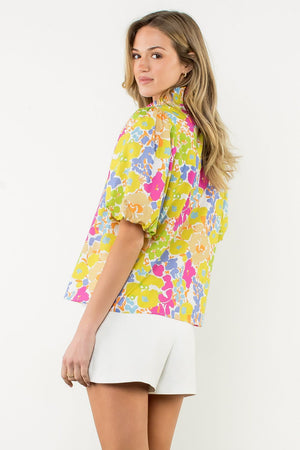 THML Puff Sleeve Multicolor Floral Top