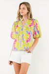 THML Puff Sleeve Multicolor Floral Top