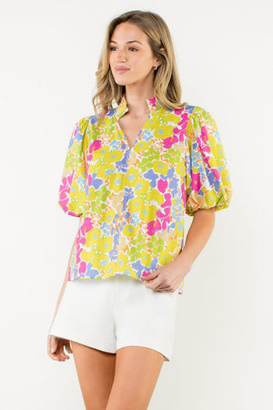 THML Puff Sleeve Multicolor Floral Top