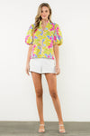 THML Puff Sleeve Multicolor Floral Top