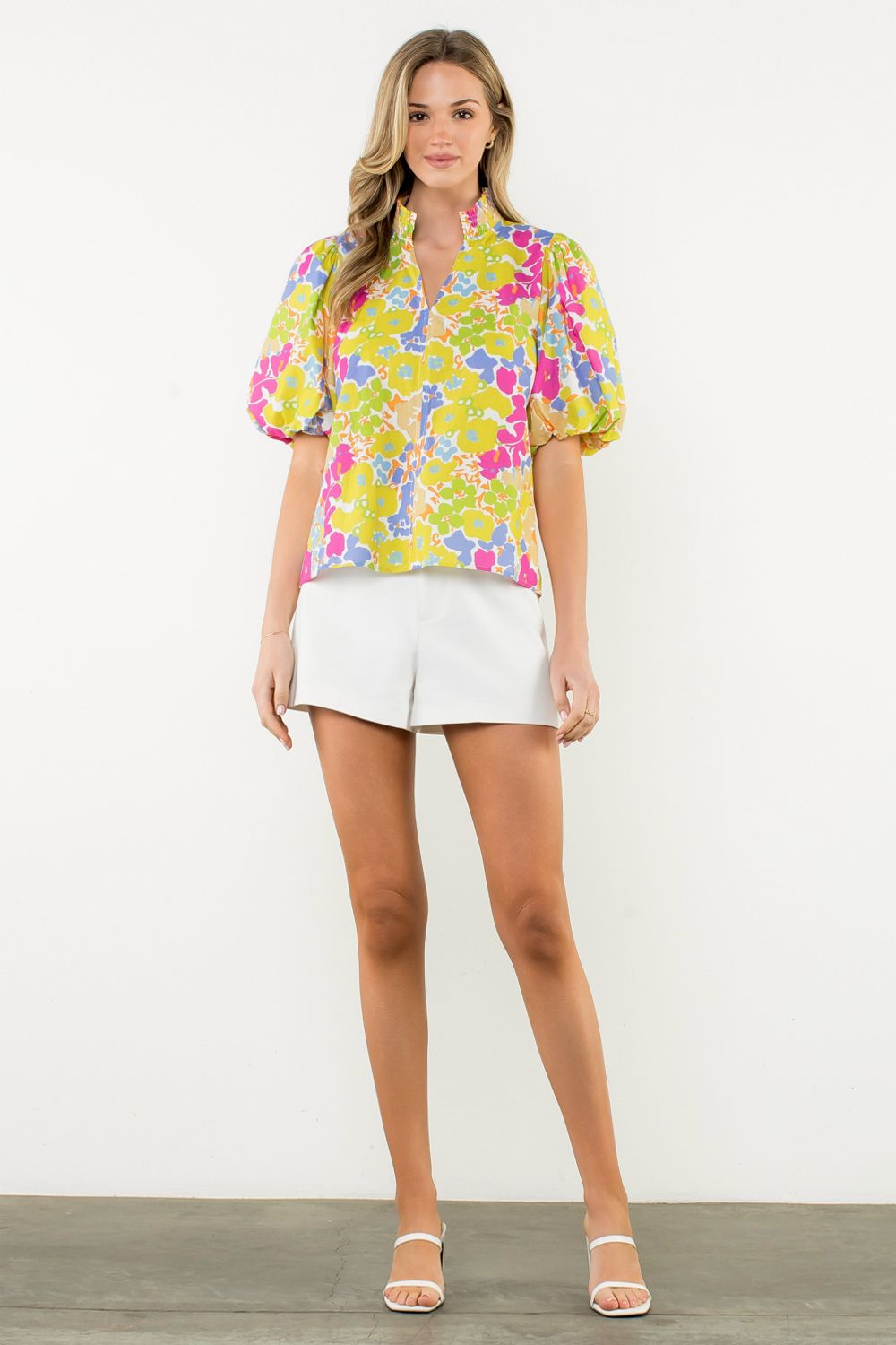 THML Puff Sleeve Multicolor Floral Top