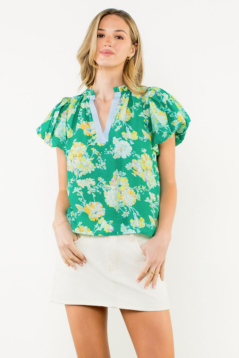 THML Green Floral Print Blouse