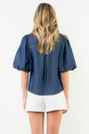 THML Puff Sleeve Denim Top
