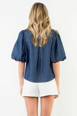 THML Puff Sleeve Denim Top