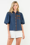 THML Puff Sleeve Denim Top