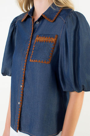 THML Puff Sleeve Denim Top