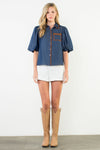 THML Puff Sleeve Denim Top