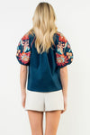THML Navy Floral Embroidered Blouse