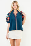 THML Navy Floral Embroidered Blouse