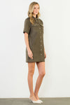 THML Pearl Snap Olive Suede Dress
