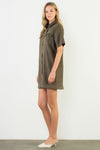 THML Pearl Snap Olive Suede Dress