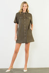 THML Pearl Snap Olive Suede Dress