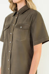 THML Pearl Snap Olive Suede Dress
