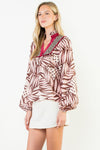 THML Abstract Blouse w/ Wine Trim