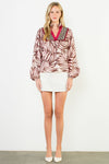 THML Abstract Blouse w/ Wine Trim