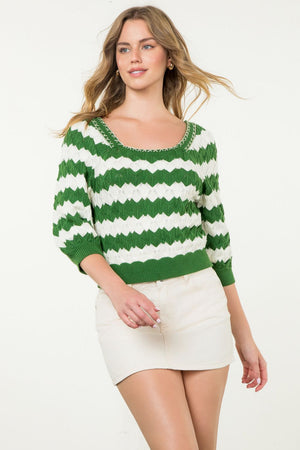 THML Green Stripe Detail Sweater