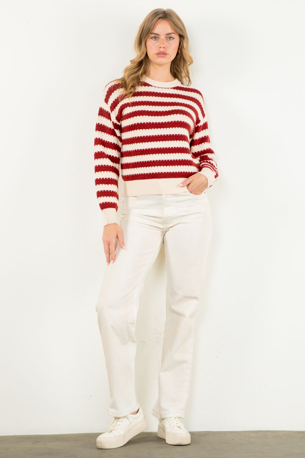 THML Burgundy stripe detail sweater