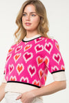 THML Heart Short Sleeve Sweater Pink