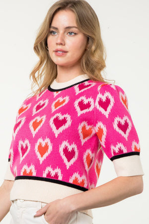 THML Heart Short Sleeve Sweater Pink