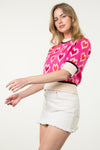 THML Heart Short Sleeve Sweater Pink