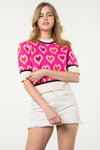 THML Heart Short Sleeve Sweater Pink