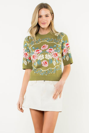 THML Fall Floral Knit Top