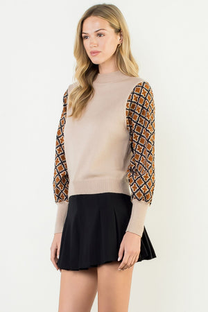 THML Mixed Media Long Sleeve Blouse