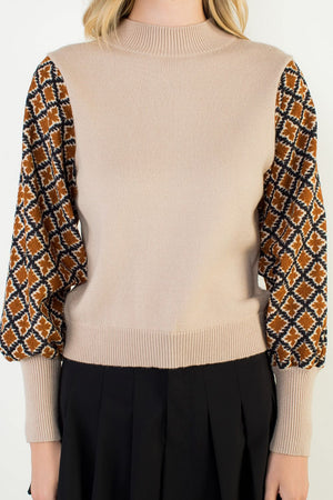 THML Mixed Media Long Sleeve Blouse