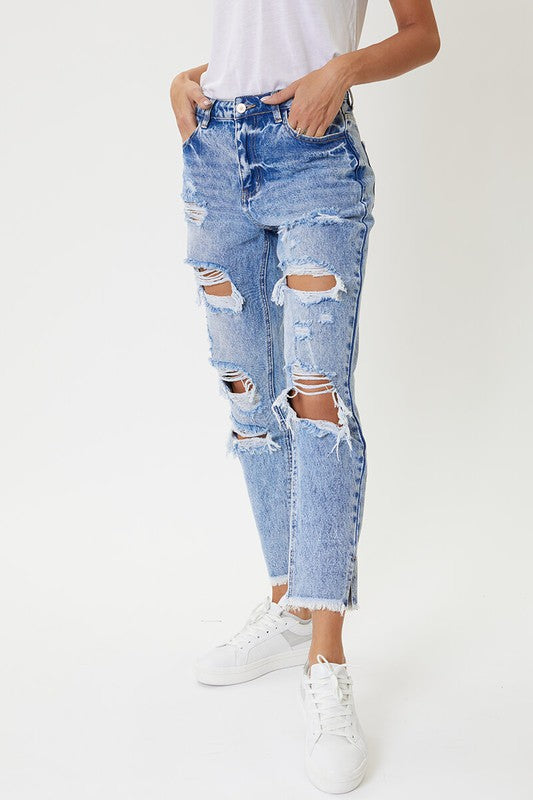 High Rise Distressed MOM Jeans