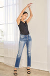 Mid Rise Button Fly Skinny Straight Jean