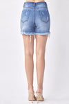 Light wash med length jean shorts